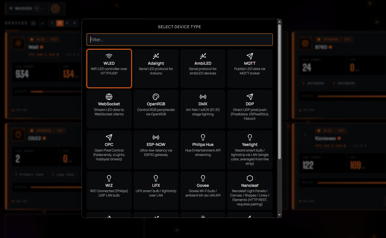 Device type picker